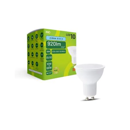 Gwint-trzonek-gu10 - mocna żarówka led gu10 10w z zimnym światłem 6500k 920lm mr037cw inq 