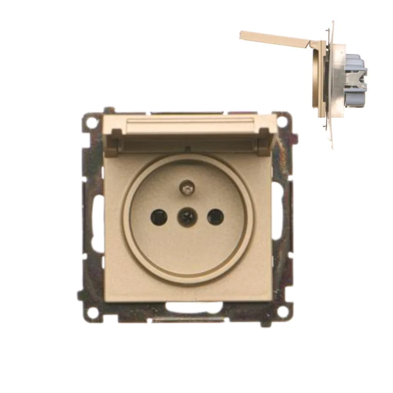 Gniazda-pojedyncze-podtynkowe - gniazdko pojedyncze z klapką z uszczelką do łazienki szampańskie tgz1bcz.01/144 kontakt simon 55 firmy Kontakt-Simon 