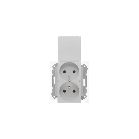 Gniazda-podwojne-podtynkowe - srebrne gniazdo podwójne z klapką do łazienki aluminium mat tgz2bmcz.01/143 kontakt simon 55 