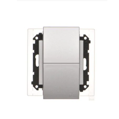 Gniazda-podwojne-podtynkowe - srebrne gniazdo podwójne z klapką do łazienki aluminium mat tgz2bmcz.01/143 kontakt simon 55 