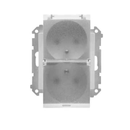 Gniazda-podwojne-podtynkowe - srebrne gniazdo podwójne z przezroczystą klapką do łazienki aluminium mat tgz2bmcz.01/143a kontakt simon 55 