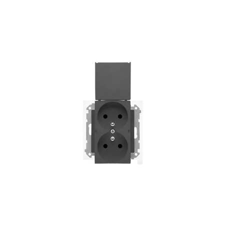 Gniazda-podwojne-podtynkowe - grafitowe gniazdo podwójne z klapką do łazienki matowe tgz2bmcz.01/116 kontakt simon 55 