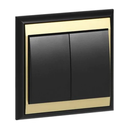 Wylaczniki-podwojne - włącznik światła wyłącznik podwójny czarno-złoty matowy wp-2l luna abex 