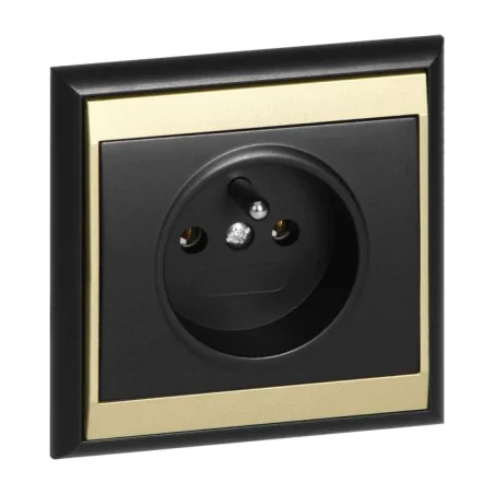 Gniazda-pojedyncze-podtynkowe - czarno-złote gniazdo pojedyncze z uziemieniem z ramką pt-16l luna abex 