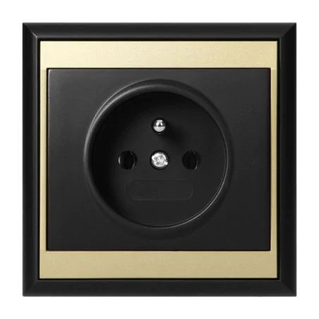 Gniazda-pojedyncze-podtynkowe - czarno-złote gniazdo pojedyncze z uziemieniem z ramką pt-16l luna abex 