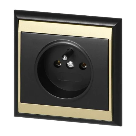 Gniazda-pojedyncze-podtynkowe - czarno-złote gniazdo pojedyncze z uziemieniem z ramką pt-16l luna abex 