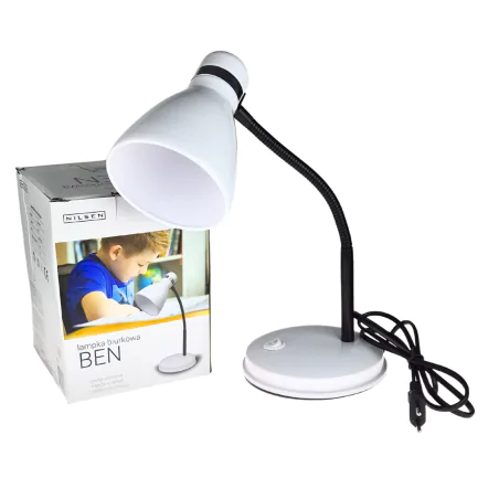 Lampki-biurkowe - lampka na biurko biała ruchome ramię oświetlenie do nauki e27 ben fn02 nilsen 