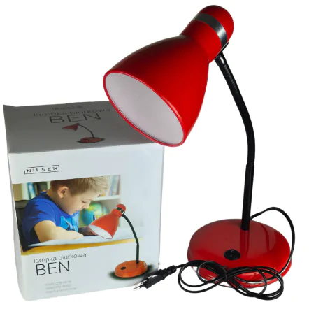 Lampki-biurkowe - lampka biurkowa klasyczna do pokoju ucznia czerwona do nauki e27 ben fn020 nilsen 