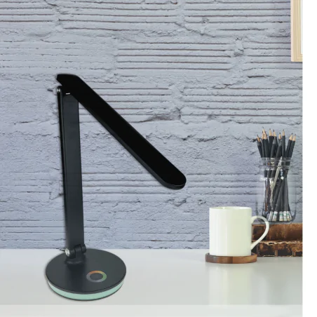 Lampki-biurkowe - lampka biurkowa led z kolorowym światłem w podstawie czarna magic nilsen 