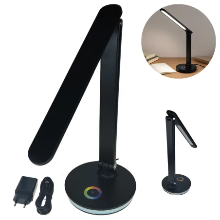 Lampki-biurkowe - lampka biurkowa led z kolorowym światłem w podstawie czarna magic nilsen 