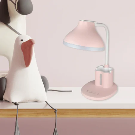 Lampki-biurkowe - lampka na biurko led w kolorze różowym z przybornikiem 7w z regulacją światła debra led pink 04231 ideus 