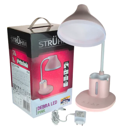 Lampki-biurkowe - lampka na biurko led w kolorze różowym z przybornikiem 7w z regulacją światła debra led pink 04231 ideus 