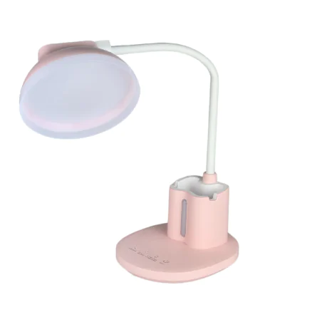 Lampki-biurkowe - lampka na biurko led w kolorze różowym z przybornikiem 7w z regulacją światła debra led pink 04231 ideus 