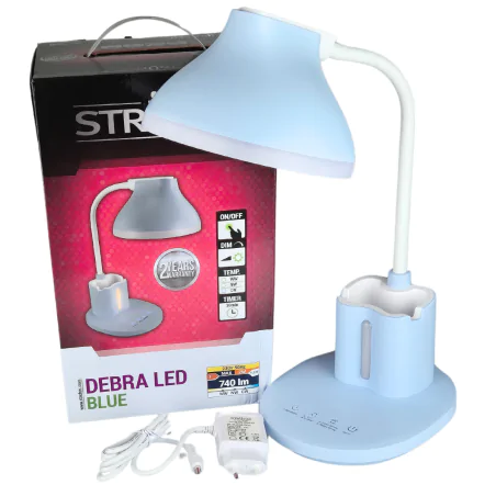 Lampki-biurkowe - lampka biurkowa led z regulacją światła niebieska z organizerem na przybory szkolne debra led blue 04232 ideus 