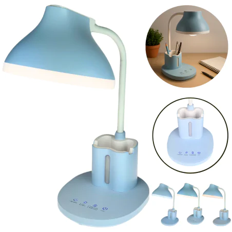 Lampki-biurkowe - lampka biurkowa led z regulacją światła niebieska z organizerem na przybory szkolne debra led blue 04232 ideus 