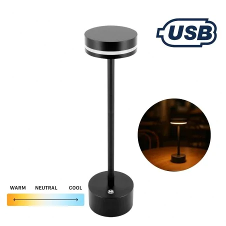 Lampki-nocne - czarna lampka stołowa akumulatorowa led przenośna talia cct ideus 