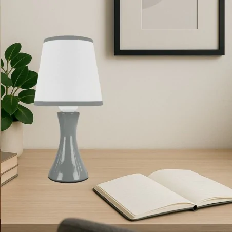 Lampki-nocne - lampka nocna stołowa szara na szafkę nocną e14 polina 04738 ideus 