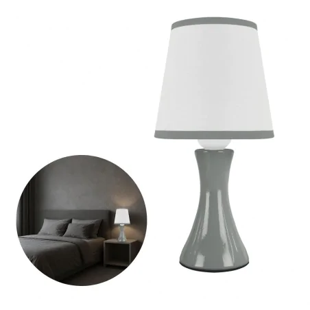 Lampki-nocne - lampka nocna stołowa szara na szafkę nocną e14 polina 04738 ideus 