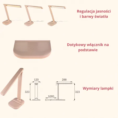 Lampki-biurkowe - lampka led na biurko z regulacją światła różowa składana dla dziewczynki 5w zet 04224 ideus 