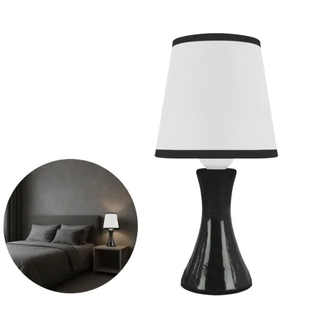 Lampki-nocne - lampka nocna stołowa biało-czarna na szafkę nocną e14 polina 04739 ideus 