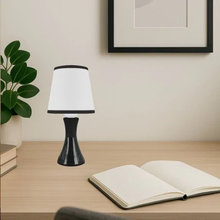 Lampki-nocne - lampka nocna stołowa biało-czarna na szafkę nocną e14 polina 04739 ideus 