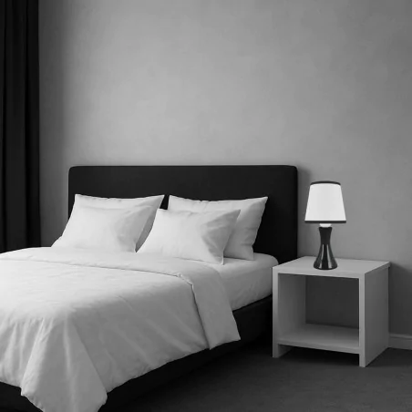 Lampki-nocne - lampka nocna stołowa biało-czarna na szafkę nocną e14 polina 04739 ideus 