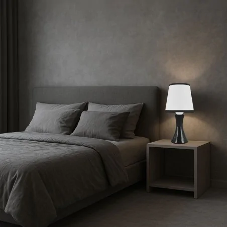 Lampki-nocne - lampka nocna stołowa biało-czarna na szafkę nocną e14 polina 04739 ideus 