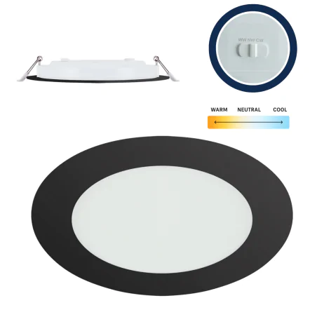 Oprawy-sufitowe-stale - oprawa wpuszczana sufitowa łazienkowa led 12w zmienna barwa czarna ip54 wafel ideus 