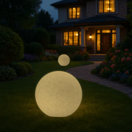 Lampy-kule-ogrodowe - lampa ogrodowa kula wbijana o średnicy 50cm szara imitująca kamień na żarówkę e27 argento 330369 polux-goldlux 