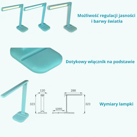 Lampki-biurkowe - lampka led na biurko ściemnialna miętowa szkolna 5w zet 04226 ideus 