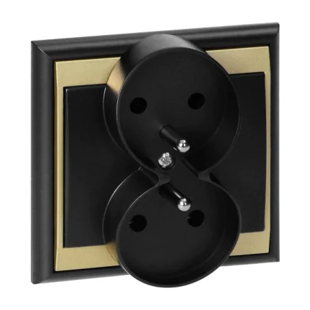 Gniazda-podwojne-podtynkowe - czarno-złote gniazo podwójne z uziemieniem z ramką w komplecie pt-6lr luna abex 