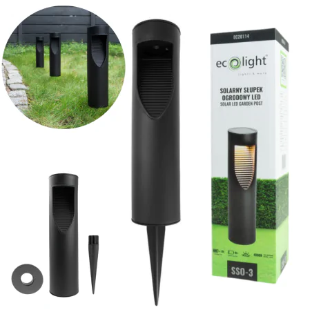 Lampy-solarne - lampka solarna wbijana do ogródka czarna z neutralnym światłem sso-3 ip54 eco-light 