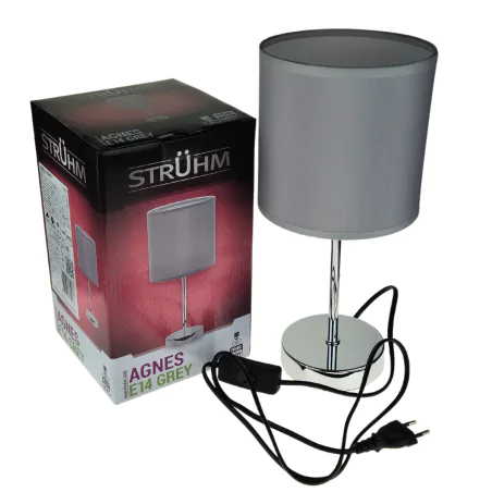 Lampki-nocne - lampka nocna stołowa do sypialni na chromowanej nóżce szara glamour agnes 03147 ideus 