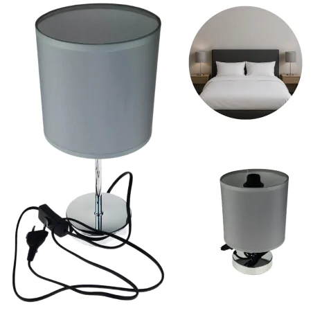 Lampki-nocne - lampka nocna stołowa do sypialni na chromowanej nóżce szara glamour agnes 03147 ideus 