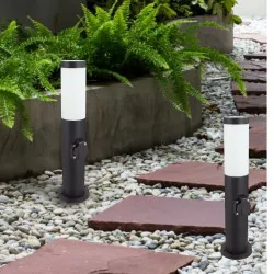 Lampy-ogrodowe-stojace - lampa ogrodowa słupek czarny okrągły z gniazdem 230v 45cm e27 tuber ideus 