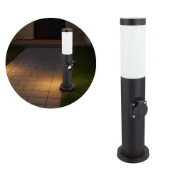 Lampy-ogrodowe-stojace - lampa ogrodowa słupek czarny okrągły z gniazdem 230v 45cm e27 tuber ideus 