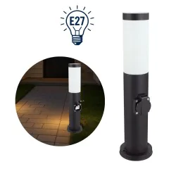 Lampy-ogrodowe-stojace - lampa ogrodowa słupek czarny okrągły z gniazdem 230v 45cm e27 tuber ideus