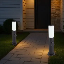 Lampy-ogrodowe-stojace - lampa ogrodowa słupek czarny okrągły z gniazdem 230v 45cm e27 tuber ideus 