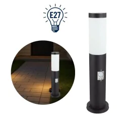 Lampy-ogrodowe-stojace - słupek ogrodowy z czujnikiem ruchu czarny 45cm e27 tuber ideus
