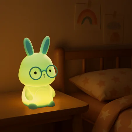 Oswietlenie-do-pokoju-dzieciecego - lampka nocna dziecięca led niebieski silikonowy króliczek florka 331748 goldlux 