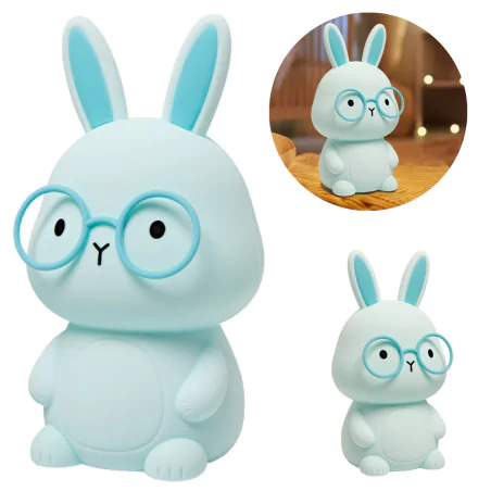 Oswietlenie-do-pokoju-dzieciecego - lampka nocna dziecięca led niebieski silikonowy króliczek florka 331748 goldlux 