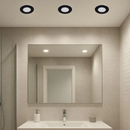 Oprawy-sufitowe-stale - czarne oświetlenie łazienkowe sufitowe oczko led 7w hermetyczne ip54 ewa ideus 