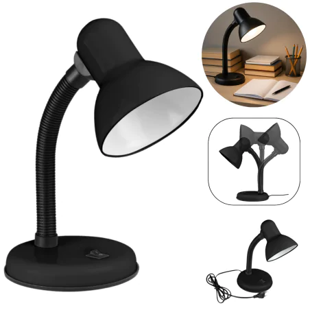 Lampki-biurkowe - lampka biurkowa klasyczna czarna z regulowanym ramieniem e27 dpm 
