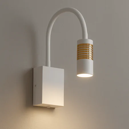 Kinkiety-do-salonu - kinkiet led nad łózko biało-złoty ari ideus 