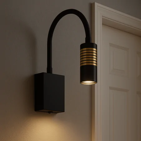 Kinkiety-do-salonu - kinkiet do czytania led nad łózko czarno-złoty ari ideus 