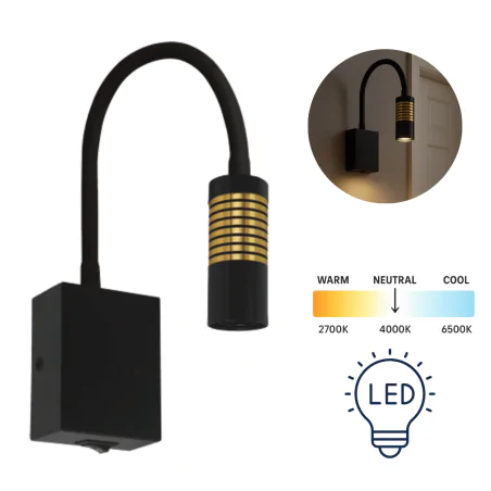 Kinkiety-do-salonu - kinkiet do czytania led nad łózko czarno-złoty ari ideus 