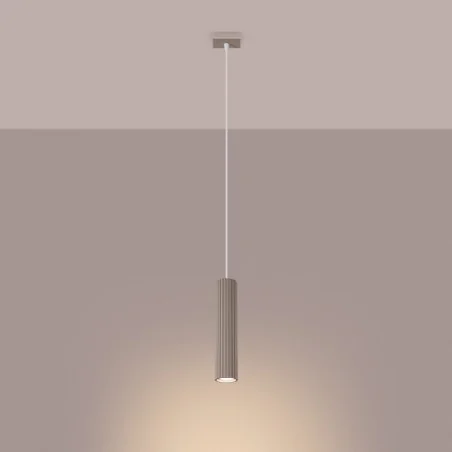 Lampy-sufitowe - lampa wisząca karbowana tuba sufitowa karbon 1 taupe sollux sl.1759 