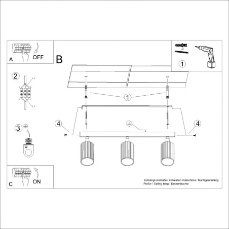 Oswietlenie-sufitowe - plafon listwa sufitowa potrójna 3 tuby karbon 3l taupe sollux sl.1764 