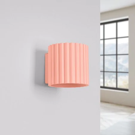 Kinkiety-do-salonu - kinkiet brzoskwiniowy tuba karbowana aura lampa ścienna g9 sollux sl.1826 