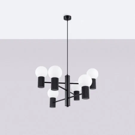 Lampy-sufitowe - żyrandol sufitowy duży oświetlenie lampa nad wyspę halo 6 czarny sollux sl.1830 